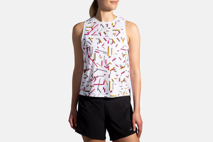 Brooks Women's Distance Graphic Tank Tops White/Confetti ( LSFUR2039 )